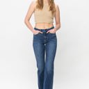  Judy Blue Mid Rise Harsh Contrast Wash and Cut Hem Bootcut Denim Jeans 82550