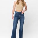  Judy Blue Mid Rise Harsh Contrast Wash and Cut Hem Bootcut Denim Jeans 82550