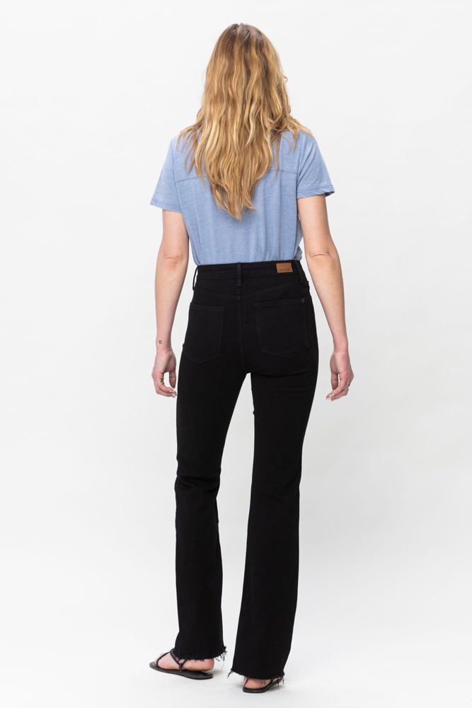 Judy Blue High Waist Black Button Fly Raw Hem Bootcut Denim 82570 - Plus