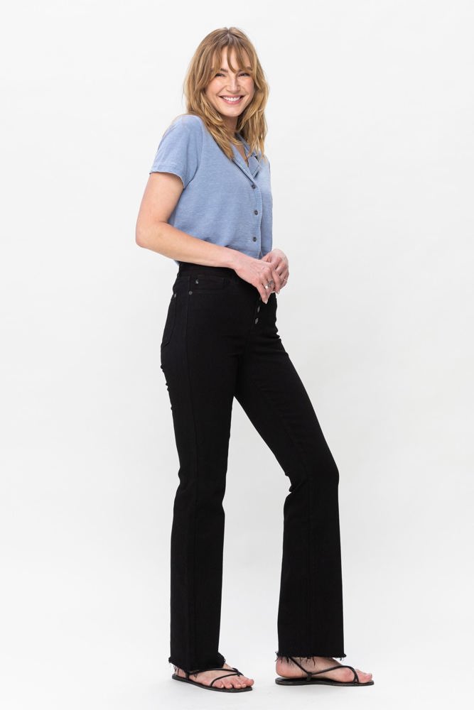 Judy Blue High Waist Black Button Fly Raw Hem Bootcut Denim 82570 - Plus