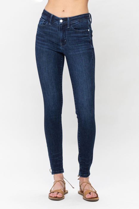 Judy Blue Mid Rise Classic Crinkle Ankle Detail Skinny Denim Jeans 82505