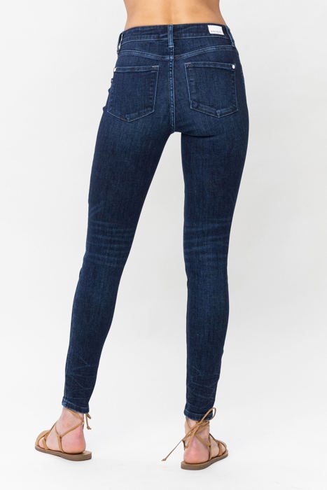 Judy Blue Mid Rise Classic Crinkle Ankle Detail Skinny Denim Jeans 82505