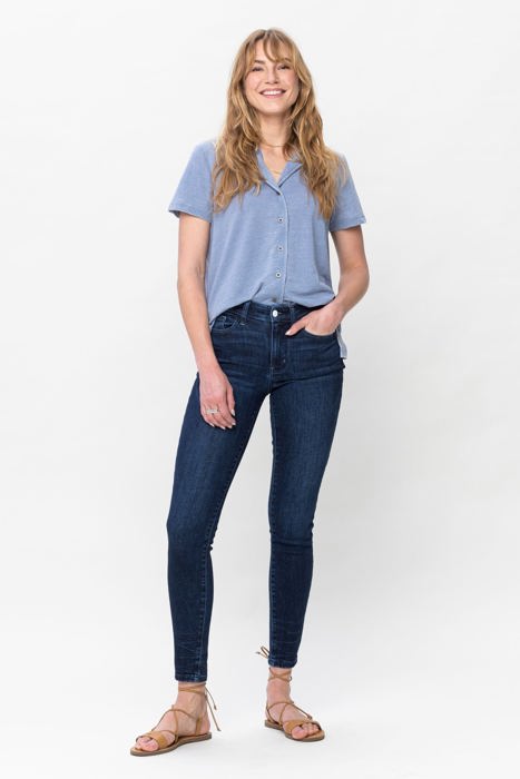 Judy Blue Mid Rise Classic Crinkle Ankle Detail Skinny Denim Jeans 82505