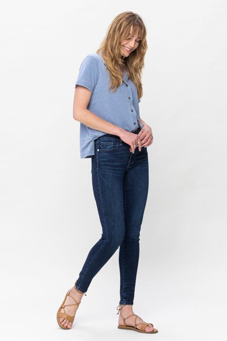 Judy Blue Mid Rise Classic Crinkle Ankle Detail Skinny Denim Jeans 82505