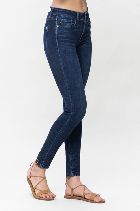 Judy Blue Mid Rise Classic Crinkle Ankle Detail Skinny Denim Jeans 82505