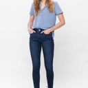  Judy Blue Mid Rise Classic Crinkle Ankle Detail Skinny Denim Jeans 82505