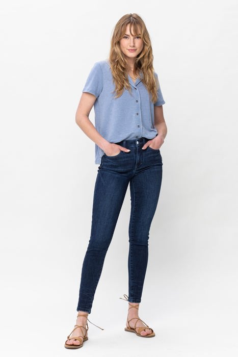 Judy Blue Mid Rise Classic Crinkle Ankle Detail Skinny Denim Jeans 82505