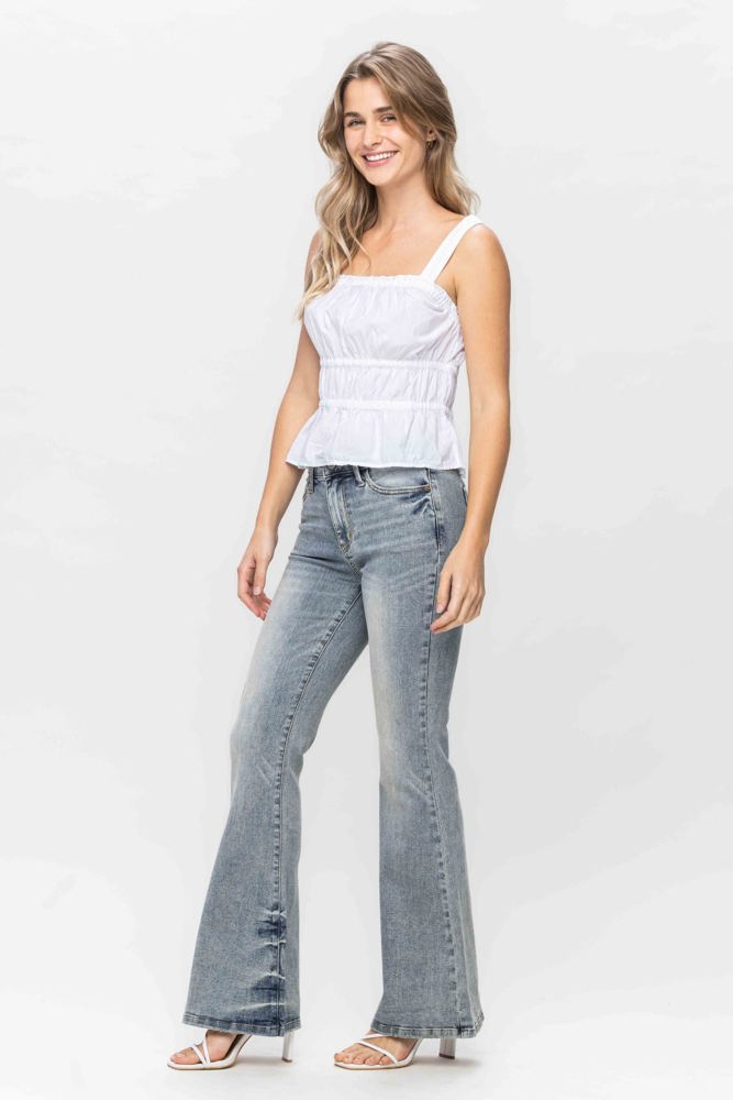 Judy Blue Mid Rise Tinted Pin Tack Detail Flare Denim 88655 - Plus