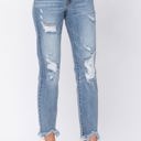  Judy Blue Destroyed Hem Bleach Splash Boyfriend Light Wash Mid Rise Denim Jeans 82155 - Plus