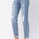  Judy Blue Destroyed Hem Bleach Splash Boyfriend Light Wash Mid Rise Denim Jeans 82155 - Plus