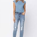  Judy Blue Destroyed Hem Bleach Splash Boyfriend Light Wash Mid Rise Denim Jeans 82155 - Plus