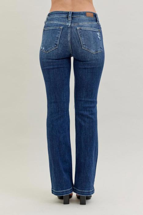 Judy Blue Mid Rise Hand Sand & Destroy Bootcut Denim Jeans 82541