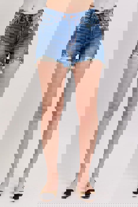 Judy Blue Mid Rise Double Button Destroyed Dad Denim Short 152103