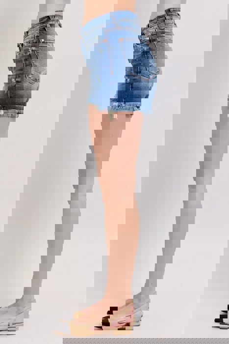 Judy Blue Mid Rise Double Button Destroyed Dad Denim Short 152103