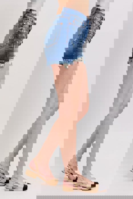 Judy Blue Mid Rise Double Button Destroyed Dad Denim Short 152103