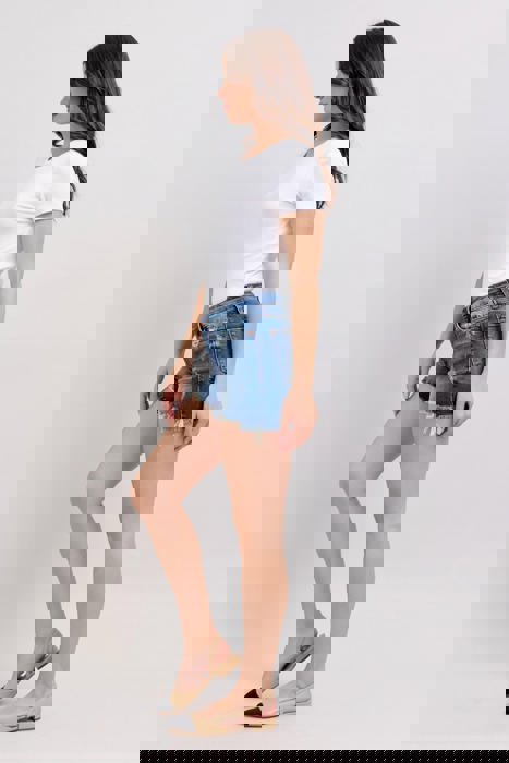 Judy Blue Mid Rise Double Button Destroyed Dad Denim Short 152103