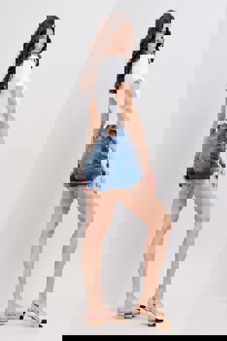 Judy Blue Mid Rise Double Button Destroyed Dad Denim Short 152103