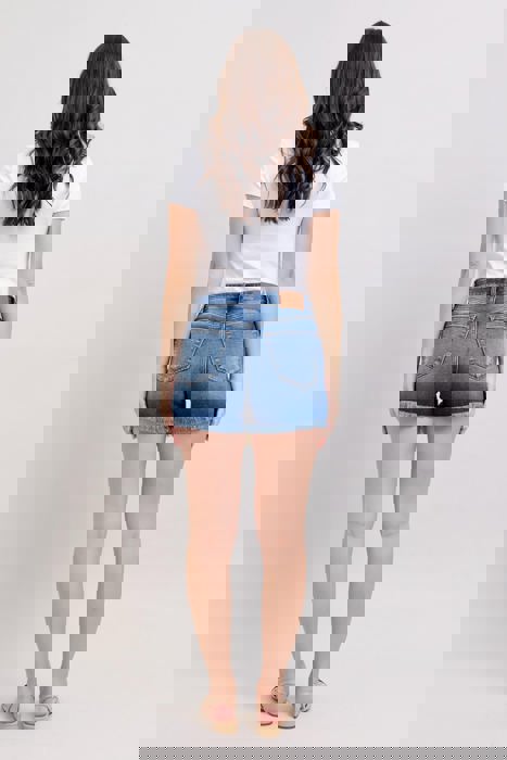 Judy Blue Mid Rise Double Button Destroyed Dad Denim Short 152103