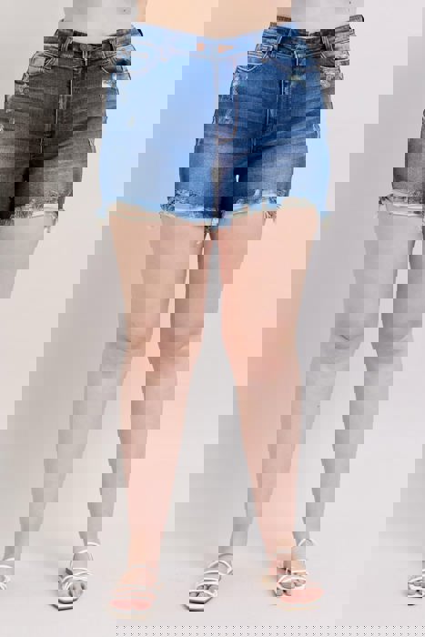 Judy Blue Mid Rise Double Button Destroyed Dad Denim Short 152103