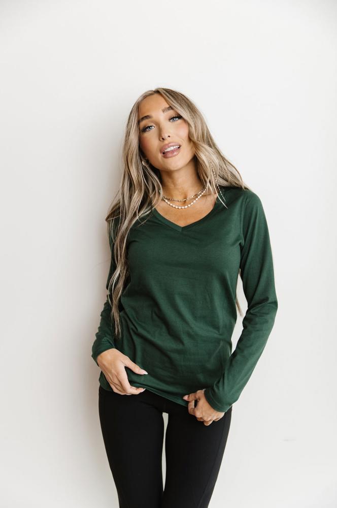 Ampersand LuLu Long Sleeve V-Neck Top, Green