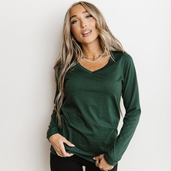 Ampersand LuLu Long Sleeve V-Neck Top, Green