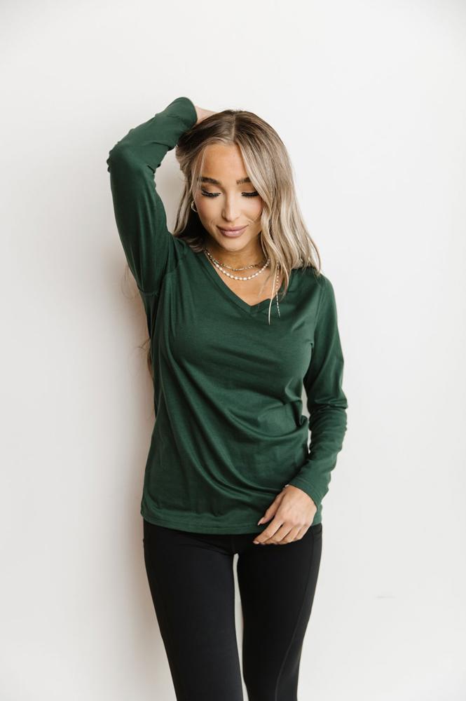 Ampersand LuLu Long Sleeve V-Neck Top, Green