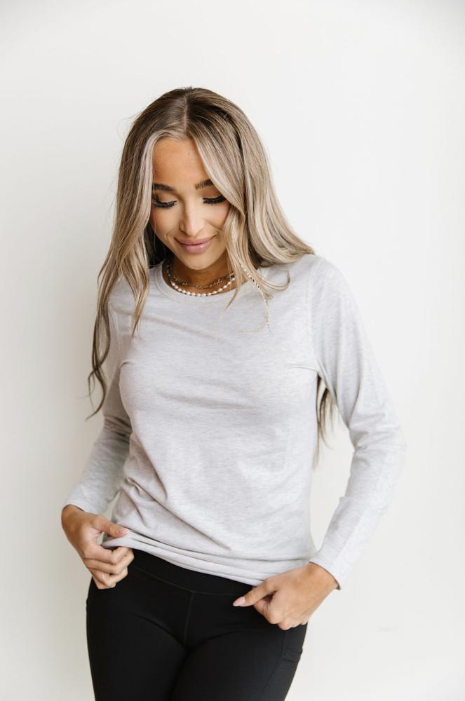 Ampersand LuLu Long Sleeve Crew Neck Top, Heather Grey