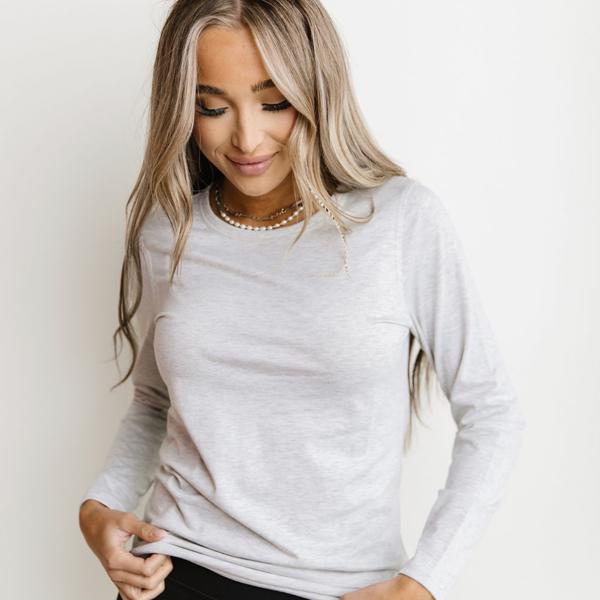 Ampersand LuLu Long Sleeve Crew Neck Top, Heather Grey