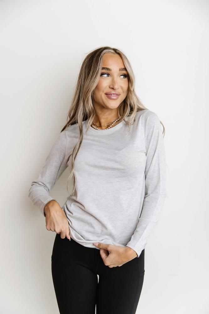 Ampersand LuLu Long Sleeve Crew Neck Top, Heather Grey