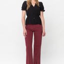  Judy Blue High Waist Garment Dyed Burgundy Front Seam Straight Denim 88800