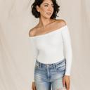  Ampersand Bodysuit Off the Shoulder Long Sleeve Crew Top, White