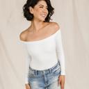  Ampersand Bodysuit Off the Shoulder Long Sleeve Crew Top, White