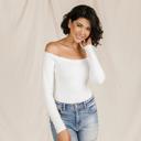  Ampersand Bodysuit Off the Shoulder Long Sleeve Crew Top, White