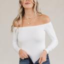  Ampersand Bodysuit Off the Shoulder Long Sleeve Crew Top, White