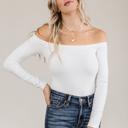  Ampersand Bodysuit Off the Shoulder Long Sleeve Crew Top, White