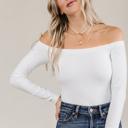  Ampersand Bodysuit Off the Shoulder Long Sleeve Crew Top, White