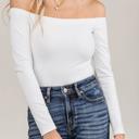  Ampersand Bodysuit Off the Shoulder Long Sleeve Crew Top, White