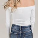  Ampersand Bodysuit Off the Shoulder Long Sleeve Crew Top, White