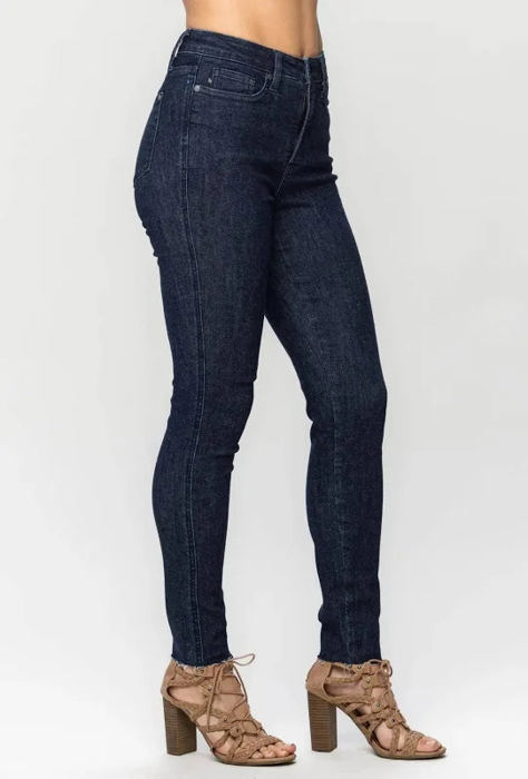 Judy Blue High Waist Tummy Control Raw Hem Skinny Denim Jeans 88703