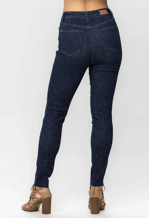 Judy Blue High Waist Tummy Control Raw Hem Skinny Denim Jeans 88703