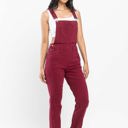  Judy Blue High Waist Garment Dyed Maroon Double Cuff Boyfriend Overall Denim 88712