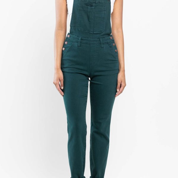 Judy Blue High Waist Garment Dyed Teal Double Cuff Boyfriend Overall Denim 88789