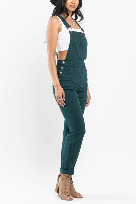 Judy Blue High Waist Garment Dyed Teal Double Cuff Boyfriend Overall Denim 88789