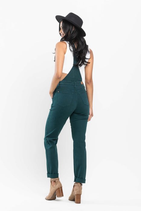 Judy Blue High Waist Garment Dyed Teal Double Cuff Boyfriend Overall Denim 88789