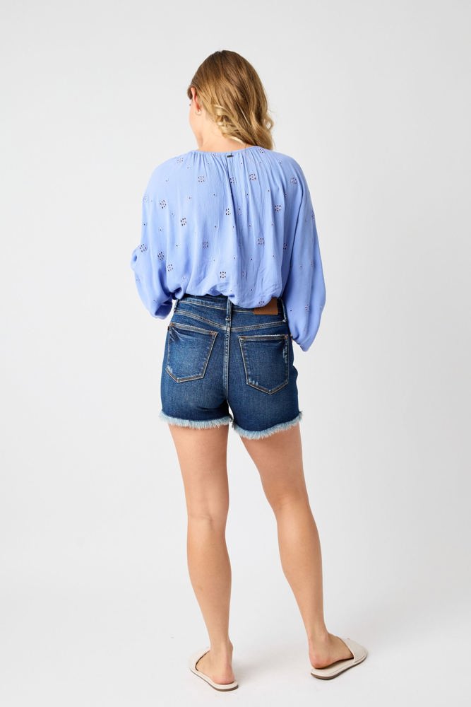 Judy Blue High Waist Rigid Magic Fray Hem Denim Short 150257