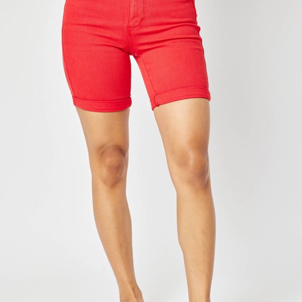 Judy Blue High Waist Garment Dyed Tummy Control Red Bermuda Denim Short 150279