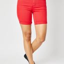  Judy Blue High Waist Garment Dyed Tummy Control Red Bermuda Denim Short 150279