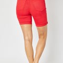  Judy Blue High Waist Garment Dyed Tummy Control Red Bermuda Denim Short 150279