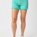  Judy Blue Mid Rise Garment Dyed Aqua Fray Hem Denim Short 150281