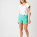  Judy Blue Mid Rise Garment Dyed Aqua Fray Hem Denim Short 150281